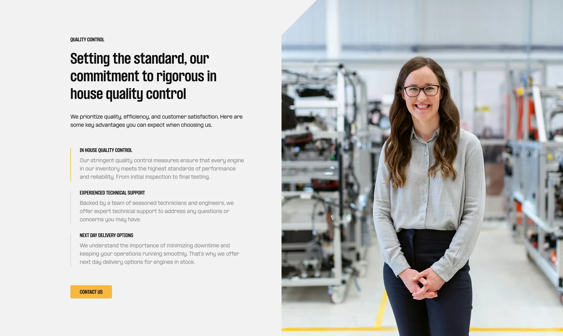 Foxwoods custom built slider featuring a heading and content on the left and an image of a woman on the right