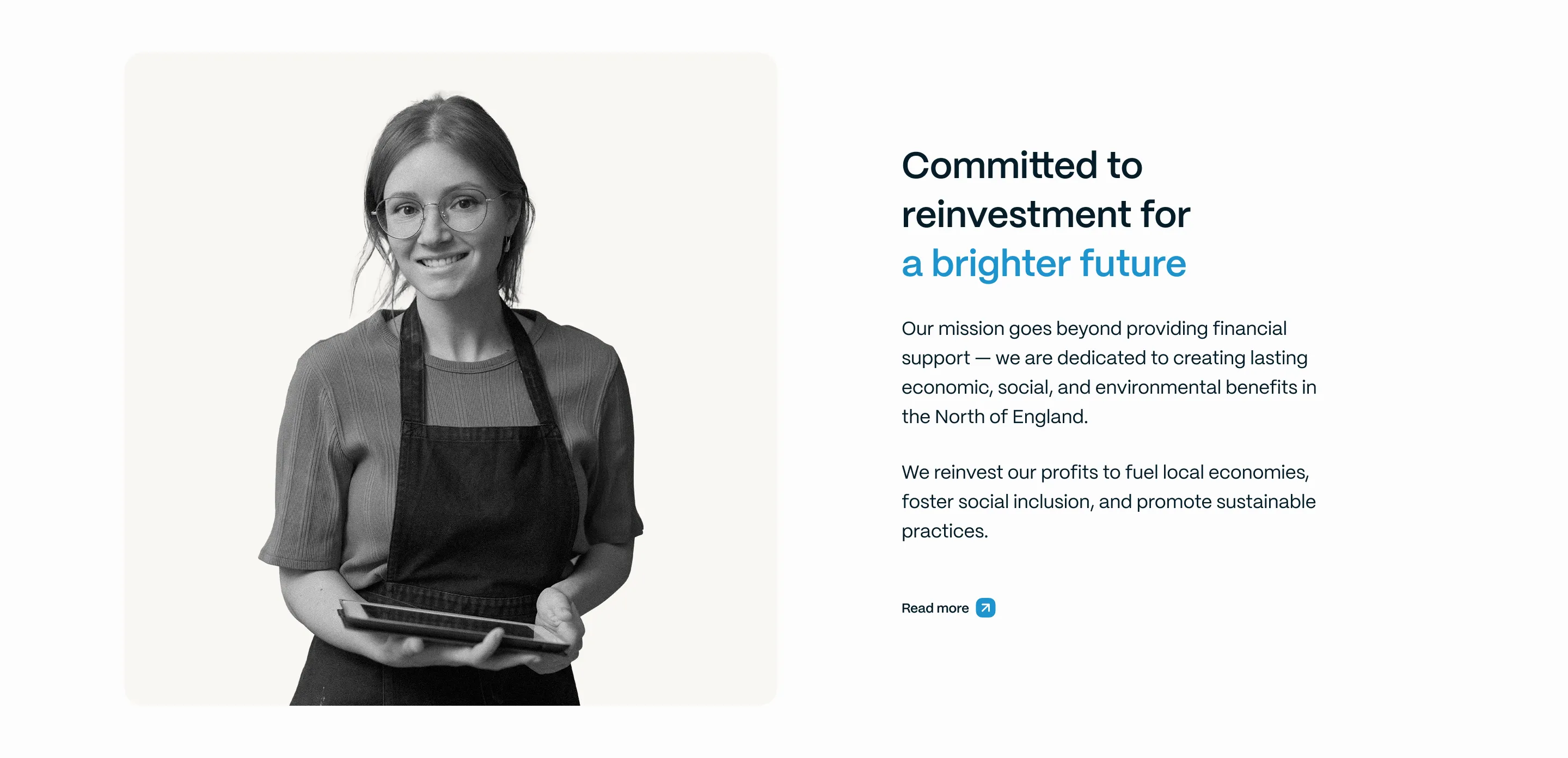 A featured section with image on the left and content on the right