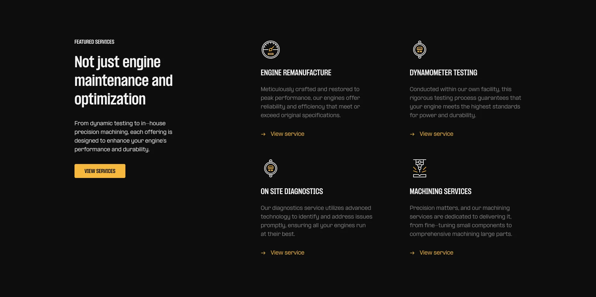 Foxwood Diesels design showing a list of featured services