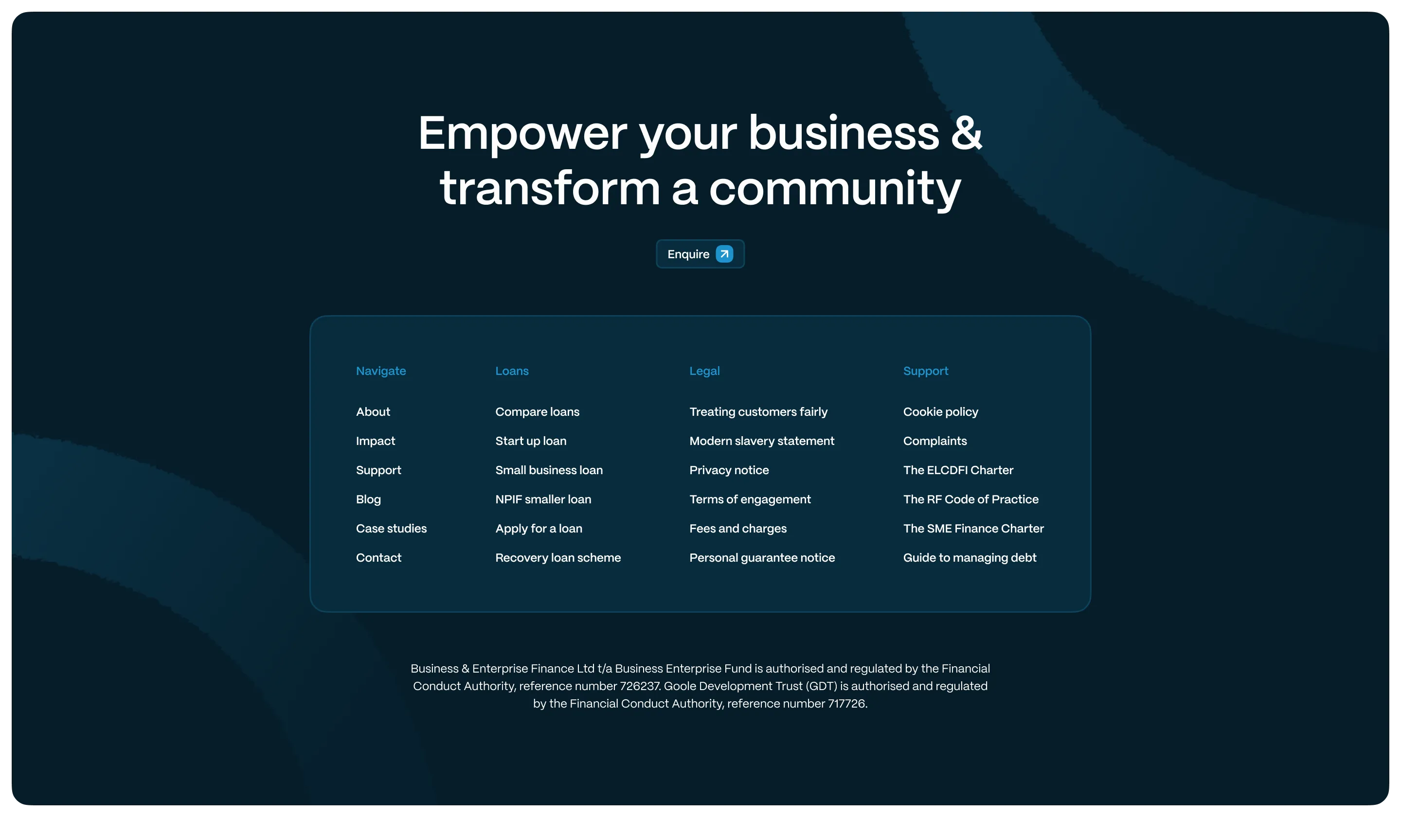 The footer design with a header and list of 4 columns with links