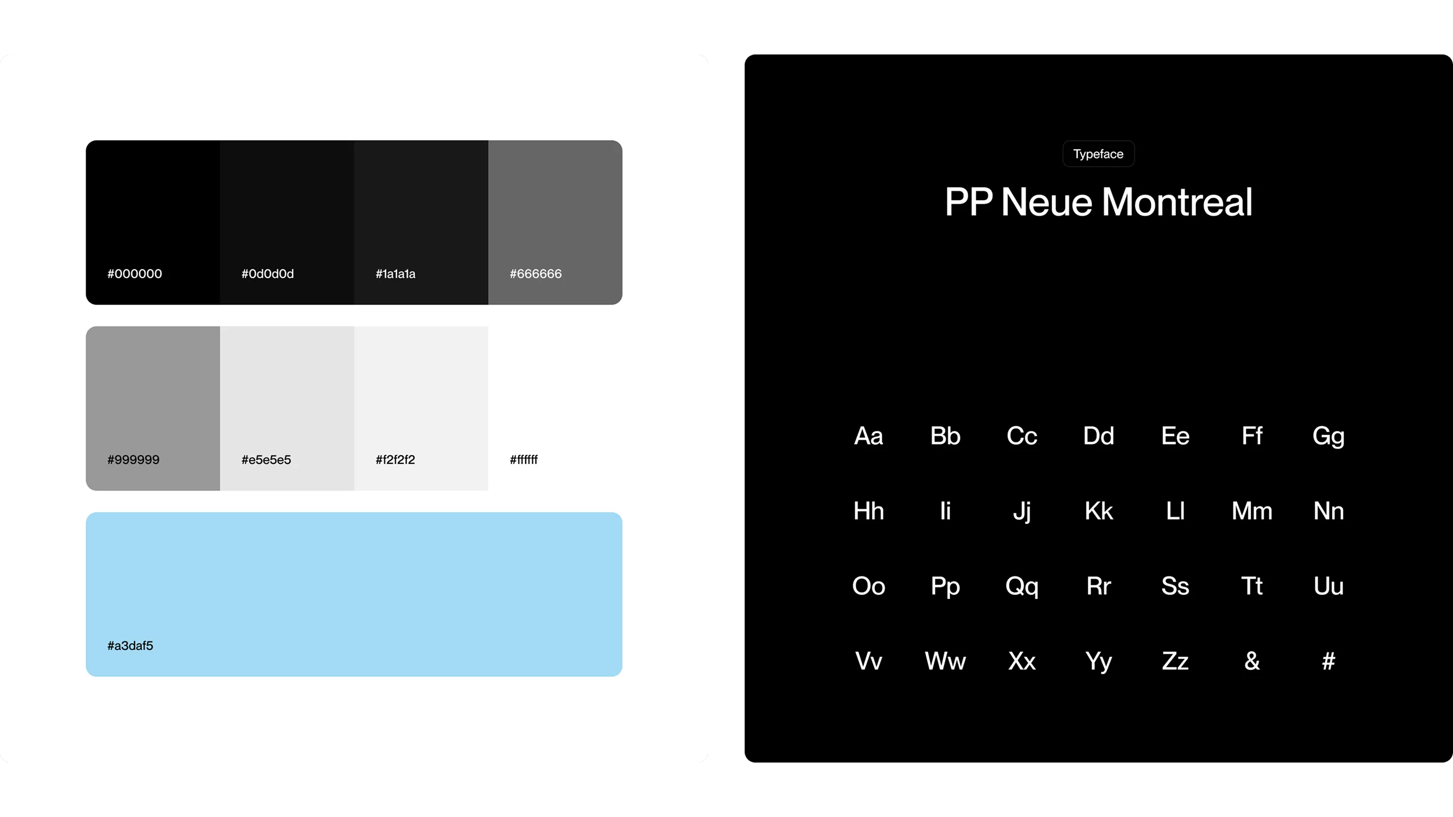 Design system foundation showing color palette and PP Neue Montreal typeface