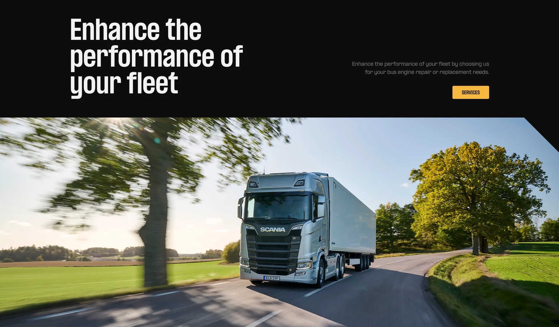 A visual of the hero section featured on Foxwood Diesels homepage