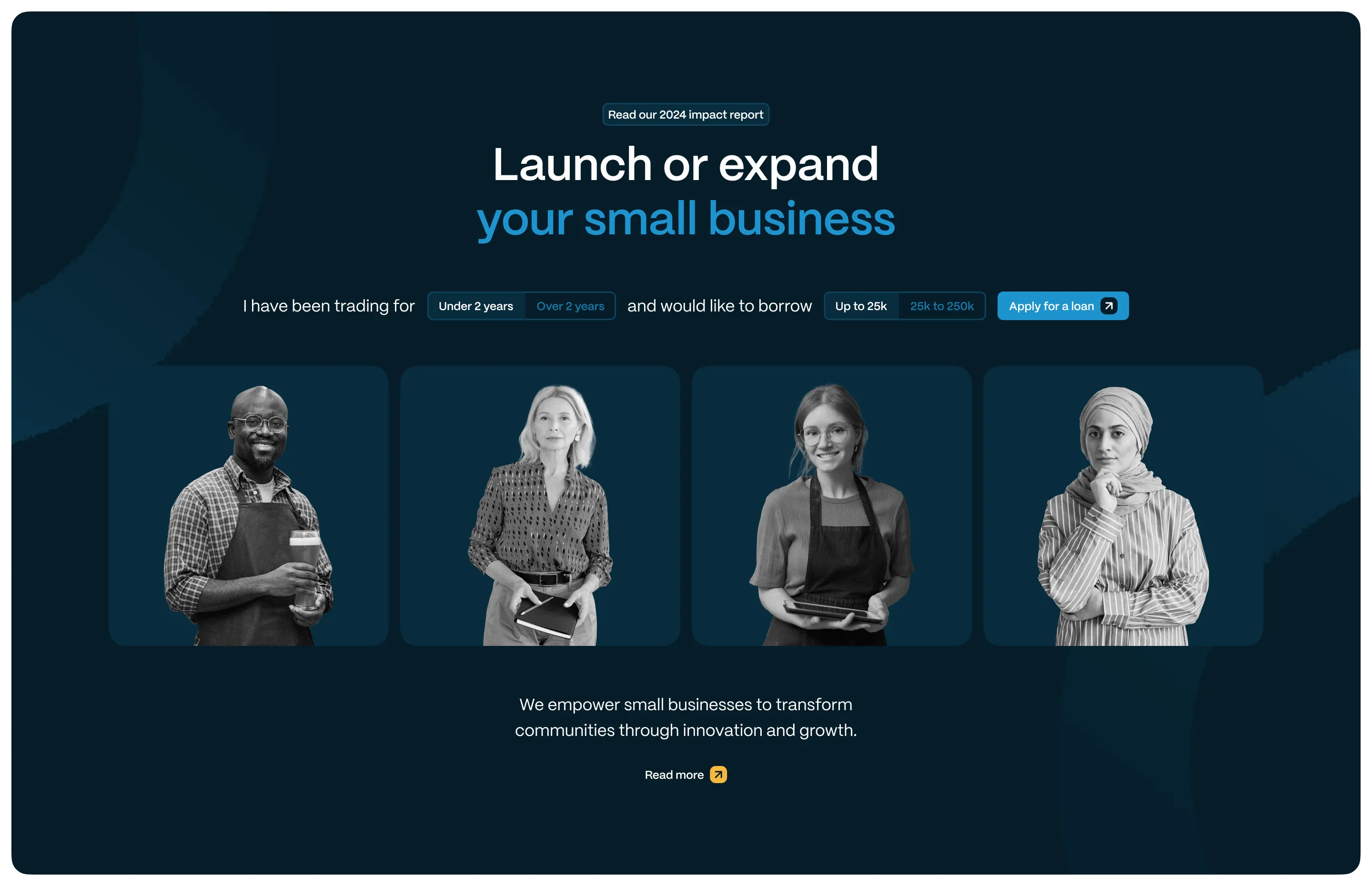 A section of design from BEF's hero with a heading, form, and 4 images