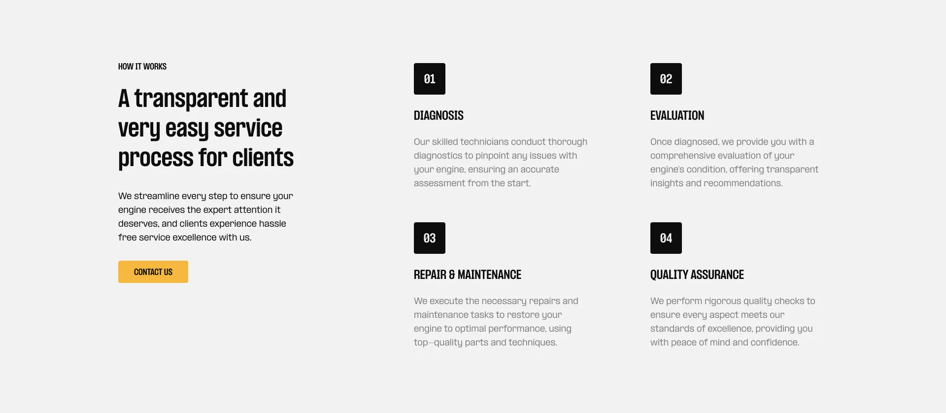 Four steps showing how Foxwood Diesel services works