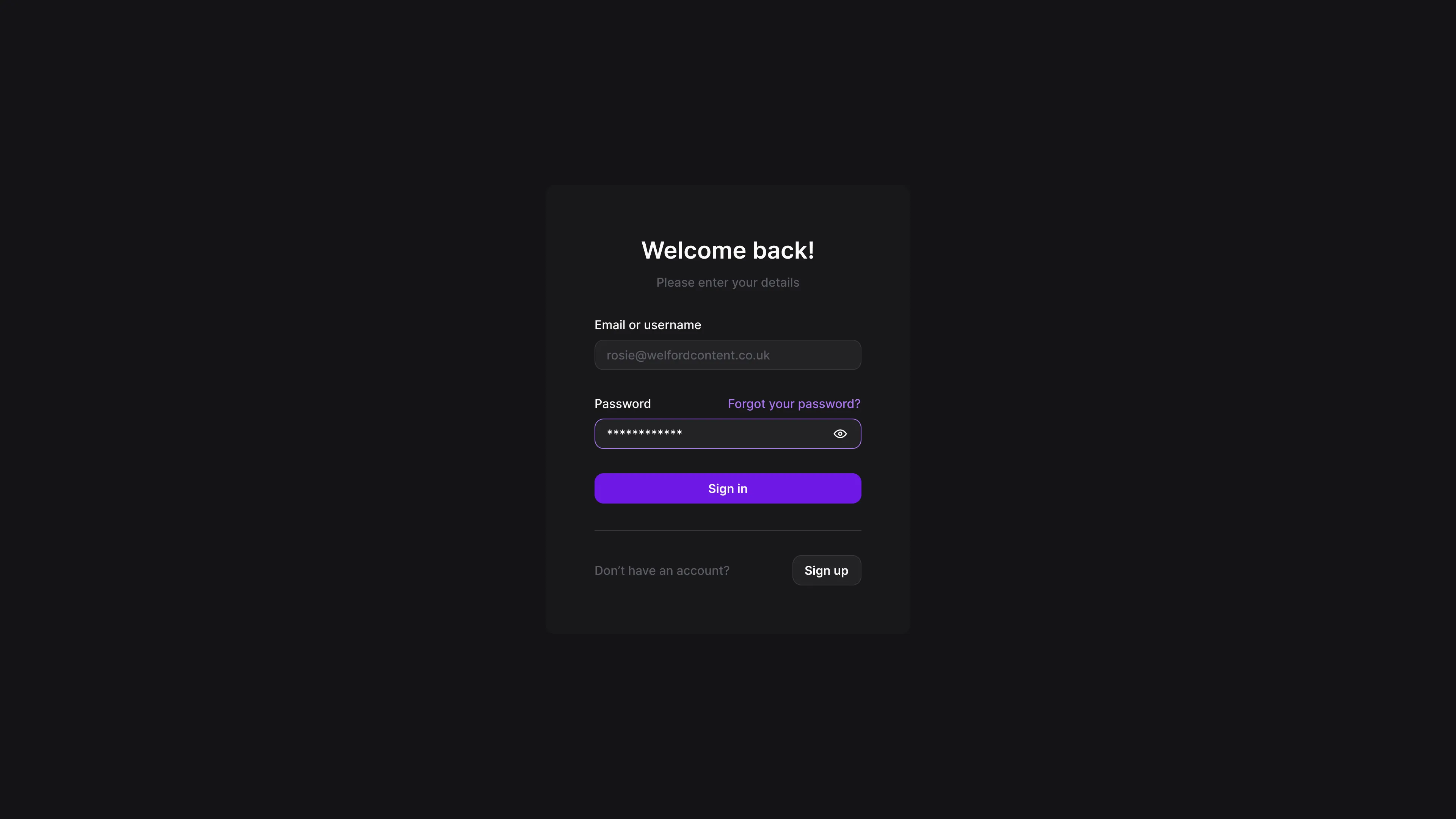 User login screen with input fields and sign-in options